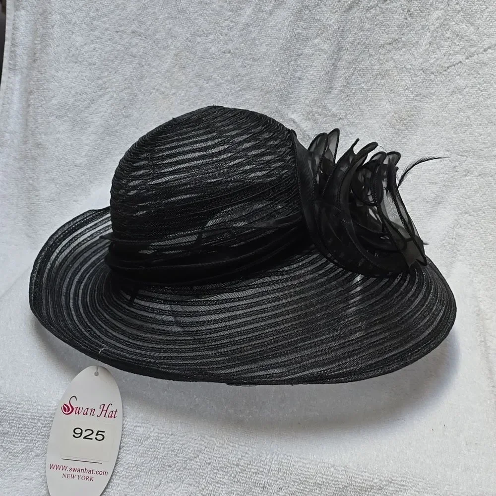Swan Black Mesh Net Hat Preppy Church Derby Wedding NWT - Rare